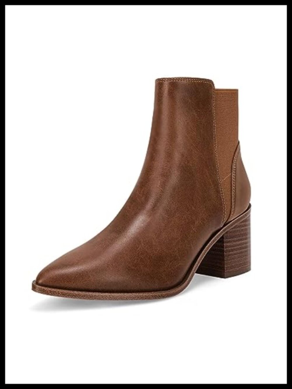 Pointed Toe Ankle Booties Faux Leather Slip On Chunky Heel Chelsea Boots